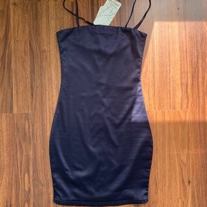 Oh Polly Mini Navy Satin Dress - US 2 UK 6